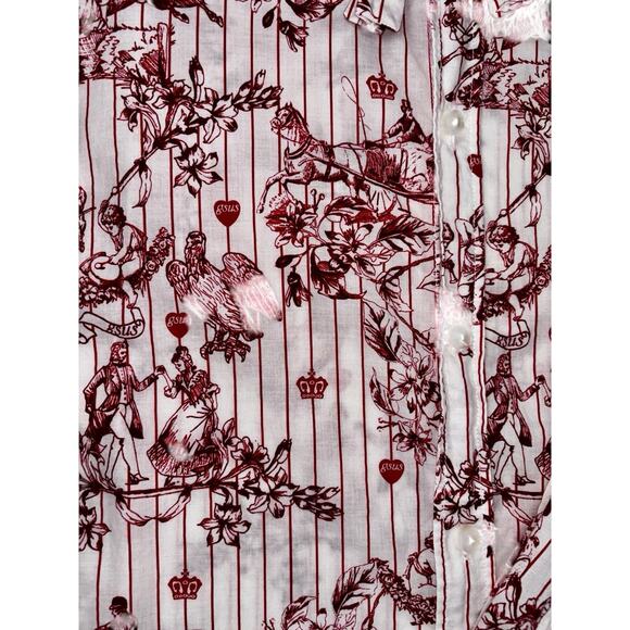 GSUS Industries Women's Cotton Blouse XL White W/ Red Printed Images Tie Accent - Picture 6 of 14